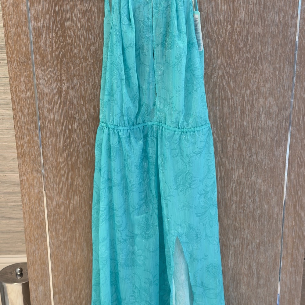 Luli Fama Aqua Dress with Leaf Design